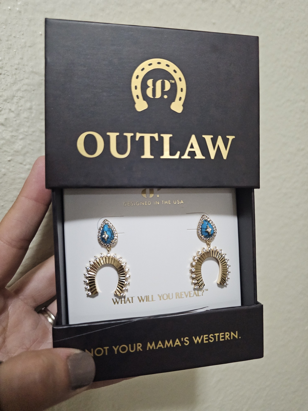 Outlaw By BP- Gold & Turquoise Horseshoe Drop Earrings